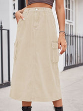 Load image into Gallery viewer, Slit Buttoned Denim Skirt with Pockets