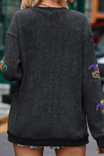 Load image into Gallery viewer, Printed Sequin Round Neck Dropped Shoulder Sweatshirt