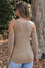 Load image into Gallery viewer, Heathered Round Neck Cold Shoulder T-Shirt