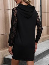 Load image into Gallery viewer, Lace Trim Long Sleeve Hooded Dress
