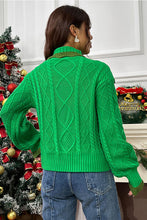 Load image into Gallery viewer, Cable-Knit Ruffled Mock Neck Lantern Sleeve Sweater