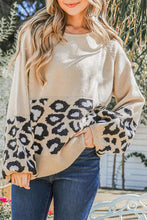 Load image into Gallery viewer, Round Neck Leopard Print Stitched Long-Sleeved Sweater