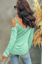Load image into Gallery viewer, Lace Detail Cold Shoulder Long Sleeve T-Shirt