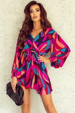 Load image into Gallery viewer, Printed Surplice Neck Tie Waist Dress