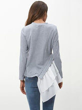 Load image into Gallery viewer, Tiered Contrast Round Neck Long Sleeve T-Shirt
