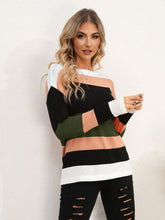 Load image into Gallery viewer, Striped Round Neck Dropped Shoulder Sweater
