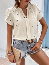 Load image into Gallery viewer, Heart Print Notched Petal Sleeve Blouse