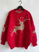 Load image into Gallery viewer, Reindeer Round Neck Long Sleeve Sweater