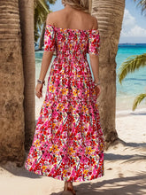 Load image into Gallery viewer, Slit Floral Off-Shoulder Short Sleeve Dress
