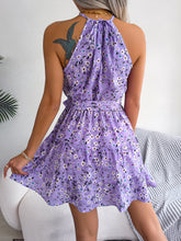 Load image into Gallery viewer, Tied Printed Grecian Neck Mini Dress