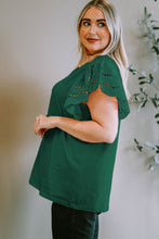 Load image into Gallery viewer, Plus Size Eyelet Round Neck Short Sleeve Blouse