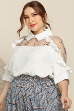 Load image into Gallery viewer, Plus Size Embroidered Ruffle Trim Collared Half Sleeve Blouse