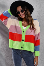 Load image into Gallery viewer, Color Block Button-Down Dropped Shoulder Cardigan