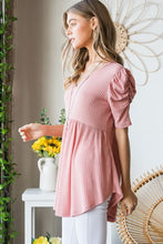 Load image into Gallery viewer, Heimish Full Size Waffle Knit V-Neck Babydoll Top