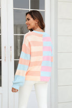 Load image into Gallery viewer, Round Neck Long Sleeve Color Block Dropped Shoulder Pullover Sweater