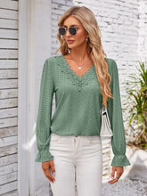 Load image into Gallery viewer, Applique V-Neck Flounce Sleeve T-Shirt