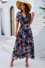 Load image into Gallery viewer, Smocked Floral V-Neck Short Sleeve Dress