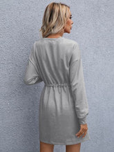 Load image into Gallery viewer, Drawstring Round Neck Dropped Shoulder Mini Dress