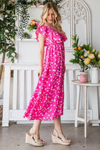 Load image into Gallery viewer, Reborn J Printed V-Neck Ruffle Trim Tiered Midi Dress