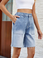 Load image into Gallery viewer, Buttoned Raw Hem Denim Shorts with Pockets