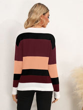 Load image into Gallery viewer, Striped Round Neck Dropped Shoulder Sweater