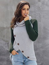 Load image into Gallery viewer, Contrast Decorative Button Turtleneck Sweater