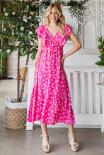 Load image into Gallery viewer, Reborn J Printed V-Neck Ruffle Trim Tiered Midi Dress