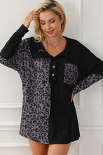 Load image into Gallery viewer, Half Button Leopard Collared Neck Blouse