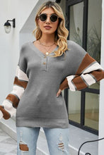 Load image into Gallery viewer, Color Block V-Neck Dropped Shoulder Sweater