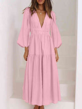 Load image into Gallery viewer, Deep V-Neck Balloon Sleeve Plain Maxi Dress