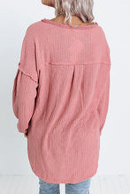 Load image into Gallery viewer, Half Button Raw Hem Long Sleeve Blouse