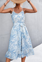 Load image into Gallery viewer, Floral Frill Trim Scoop Neck Spaghetti Strap Dress
