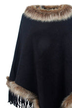 Load image into Gallery viewer, Faux Fur Trim Fringed Poncho