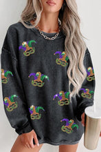 Load image into Gallery viewer, Printed Sequin Round Neck Dropped Shoulder Sweatshirt