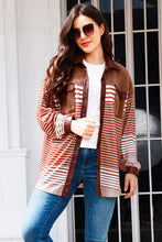 Load image into Gallery viewer, Buttoned Striped Collared Neck Jacket
