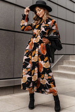 Load image into Gallery viewer, Printed Tie Neck Flounce Sleeve Dress