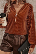 Load image into Gallery viewer, Ribbed Zip Up Long Sleeve T-Shirt