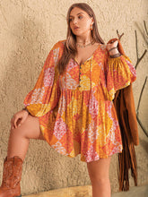 Load image into Gallery viewer, Plus Size Floral Tie Neck Balloon Sleeve Romper