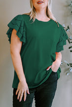 Load image into Gallery viewer, Plus Size Eyelet Round Neck Short Sleeve Blouse