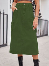 Load image into Gallery viewer, Slit Buttoned Denim Skirt with Pockets