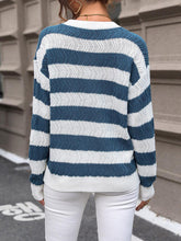 Load image into Gallery viewer, Striped Round Neck Dropped Shoulder Sweater