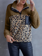 Load image into Gallery viewer, Leopard Quarter-Snap Teddy Sweatshirt