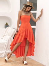 Load image into Gallery viewer, High-Low Ruched Tube Dress