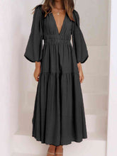 Load image into Gallery viewer, Deep V-Neck Balloon Sleeve Plain Maxi Dress