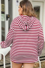 Load image into Gallery viewer, Plus Size Drawstring Striped Dropped Shoulder Hoodie