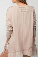 Load image into Gallery viewer, Exposed Seam V-Neck Long Sleeve Slit Sweatshirt