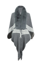 Load image into Gallery viewer, Striped Fringe Detail Long Sleeve Poncho