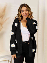 Load image into Gallery viewer, Flower Dropped Shoulder Open Front Cardigan