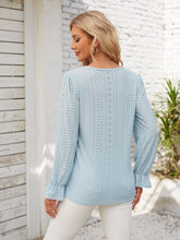 Load image into Gallery viewer, Applique V-Neck Flounce Sleeve T-Shirt