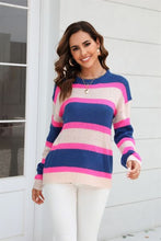 Load image into Gallery viewer, Color Block Round Neck Dropped Shoulder Sweater
